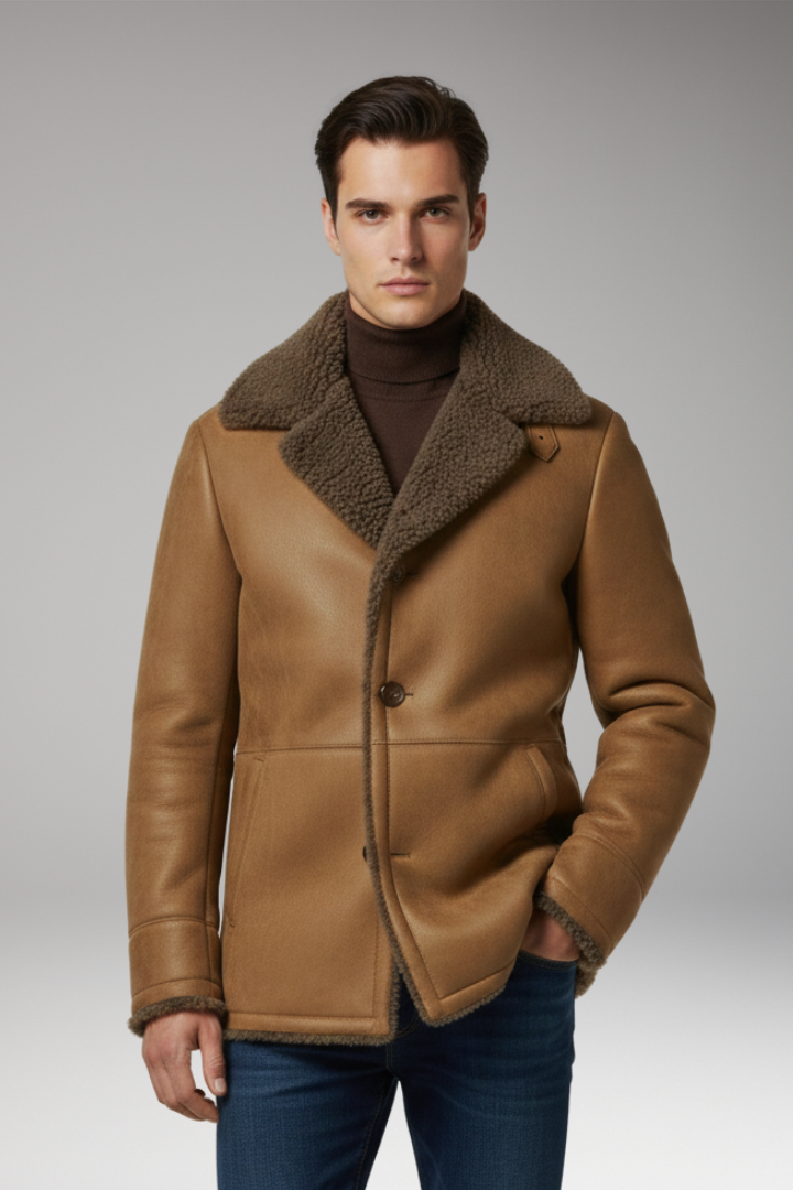 Men’s Jacket with Wide Collar and Fleece Lining