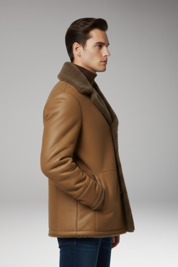 Men’s Jacket with Wide Collar and Fleece Lining