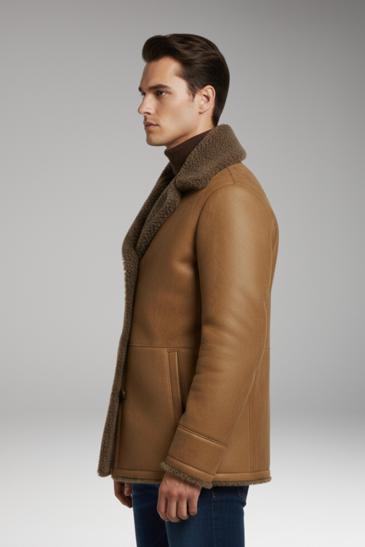 Men’s Jacket with Wide Collar and Fleece Lining