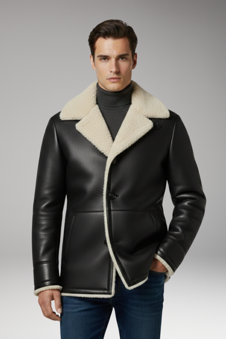 Men’s Jacket with Wide Collar and Fleece Lining