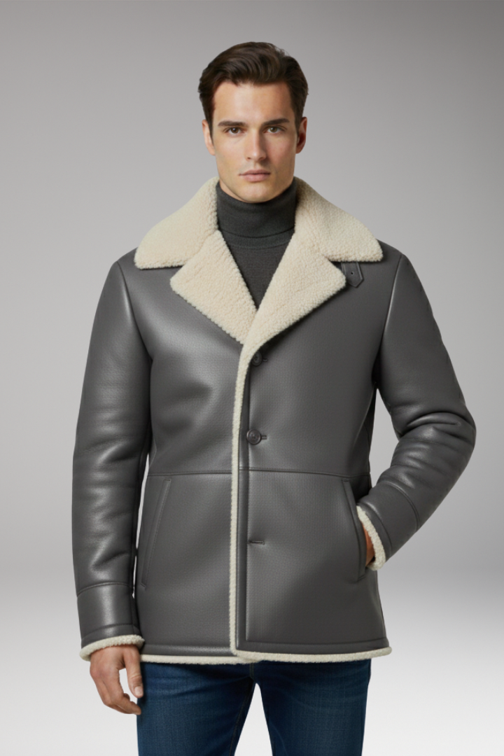Men’s Jacket with Wide Collar and Fleece Lining