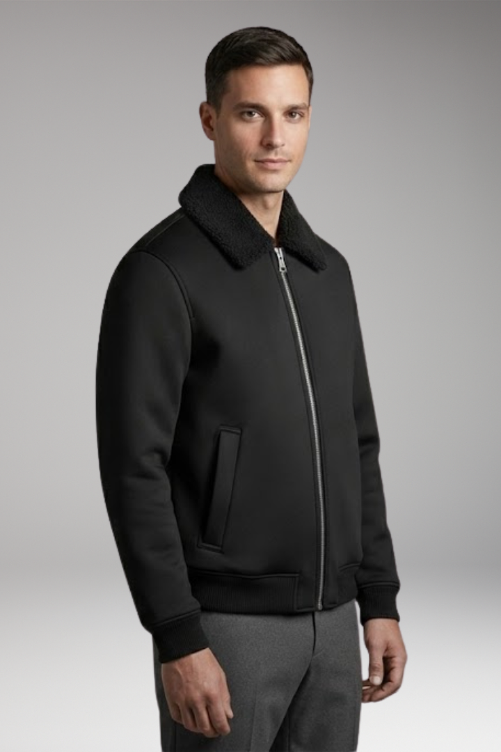 Men’s Jacket with Zip Closure and Ribbed Cuffs
