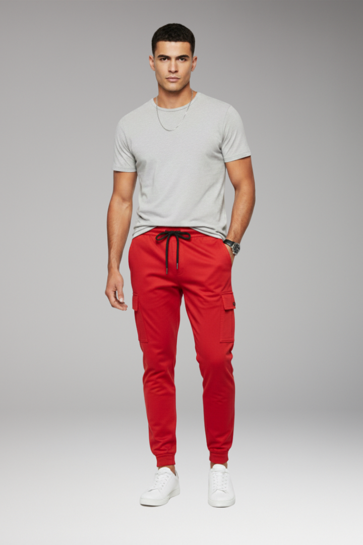 Men’s Jogger Trousers with Elastic Waist and Cargo Pockets