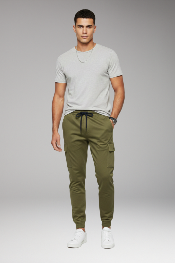 Men’s Jogger Trousers with Elastic Waist and Cargo Pockets