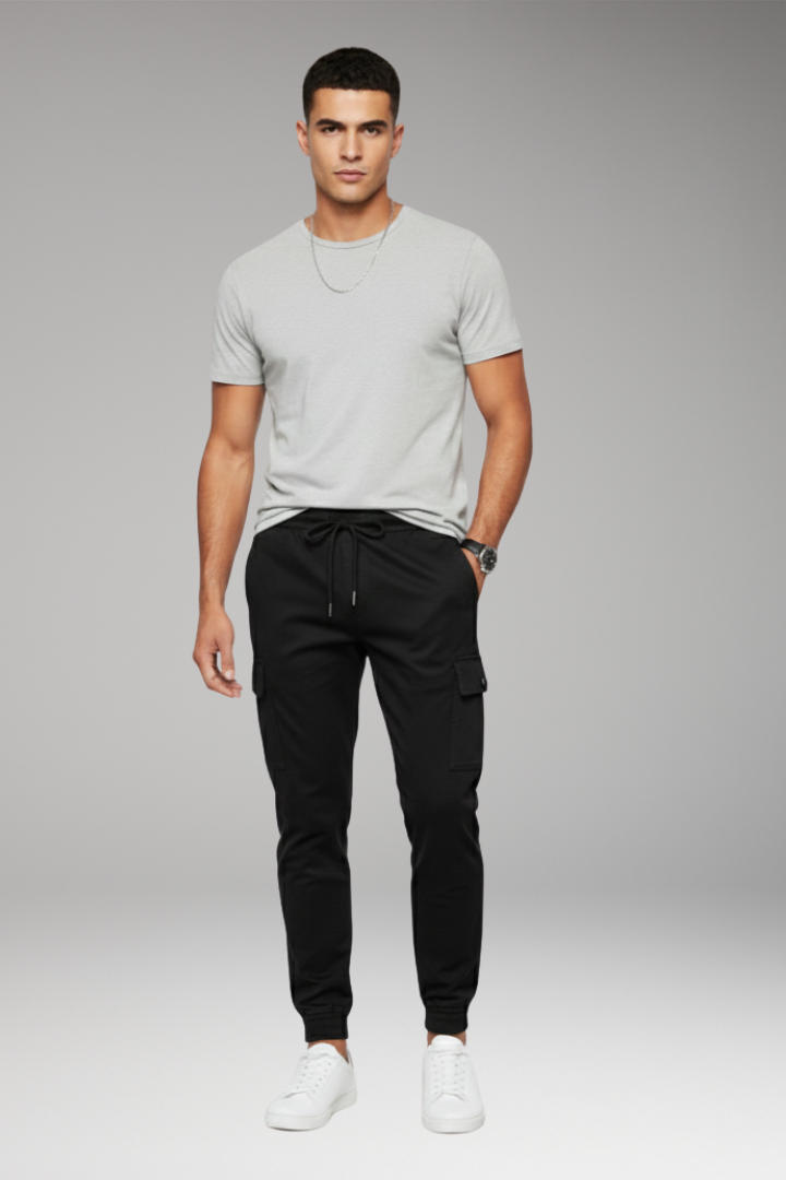 Men’s Jogger Trousers with Elastic Waist and Cargo Pockets