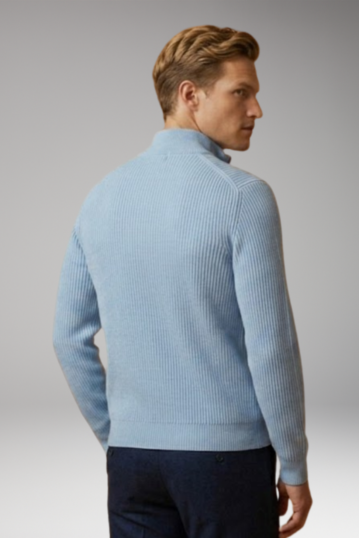 Men's Jumper with Half-Zip Collar and Ribbed Surface