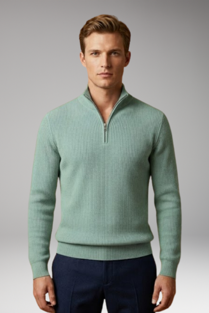 Men's Jumper with Half-Zip Collar and Ribbed Surface