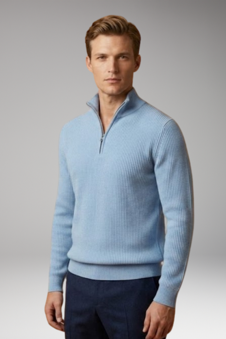 Men's Jumper with Half-Zip Collar and Ribbed Surface
