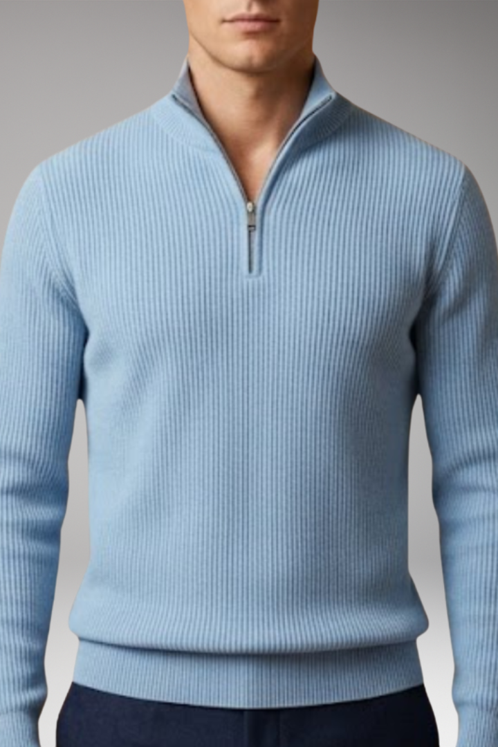 Men's Jumper with Half-Zip Collar and Ribbed Surface