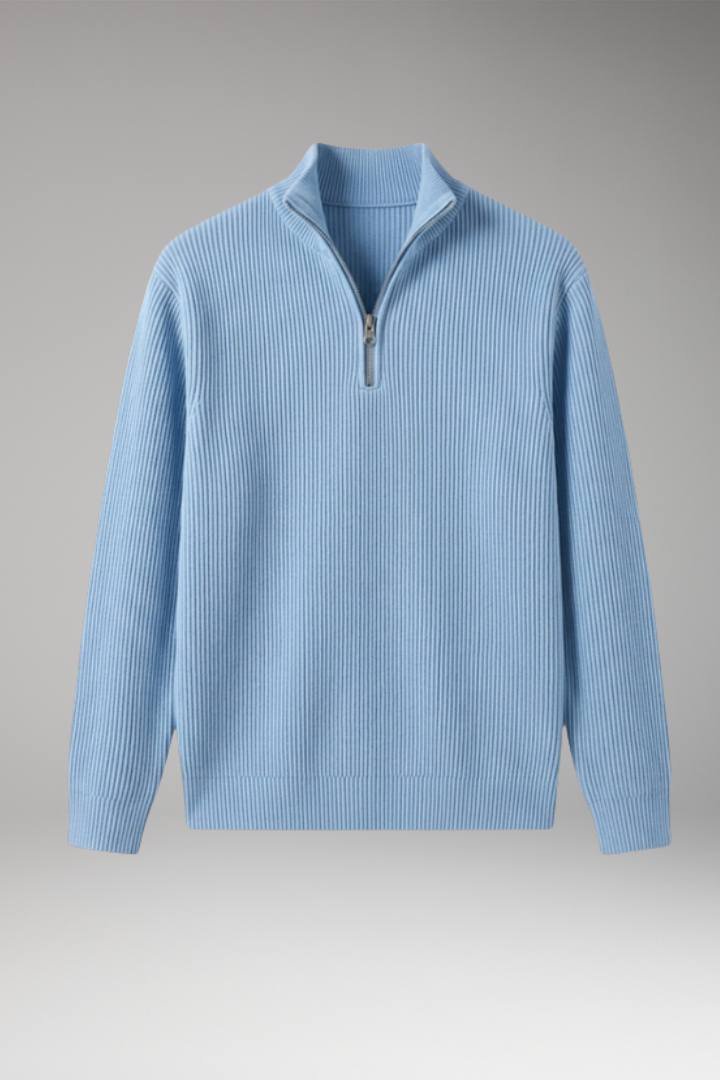 Men's Jumper with Half-Zip Collar and Ribbed Surface