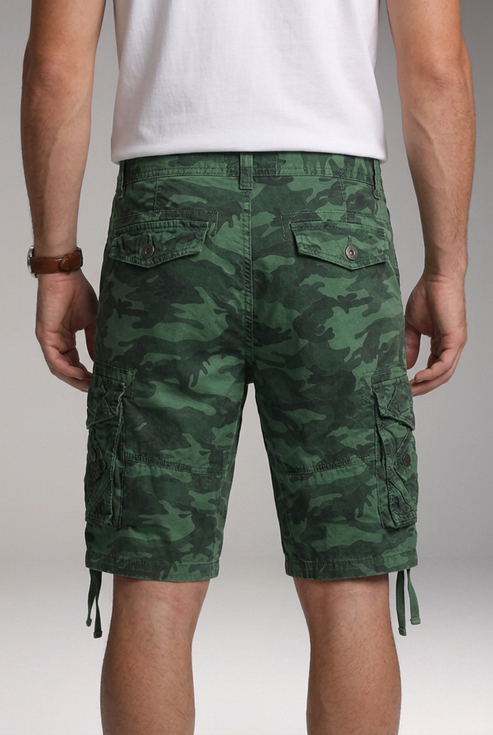 Men's Knee-Length Cargo Shorts with Multi-Flap Pockets and Drawstring Hems