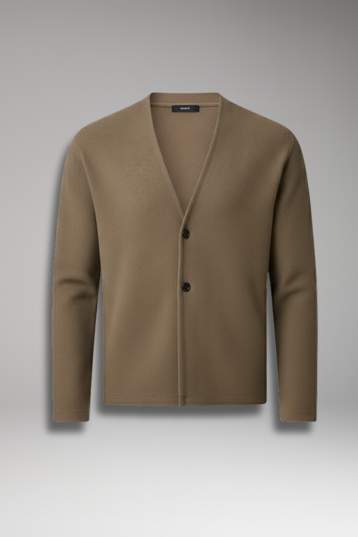Men’s Knit Cardigan with Two-Button Front and Ribbed Surface