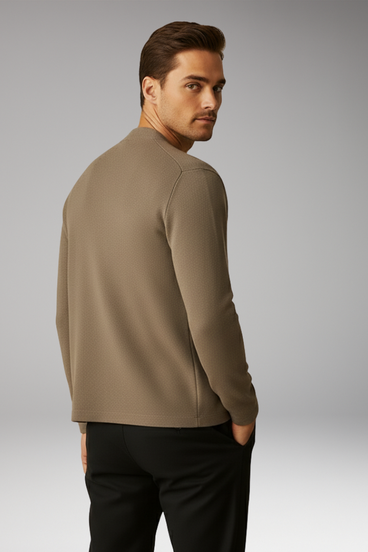Men’s Knit Cardigan with Two-Button Front and Ribbed Surface
