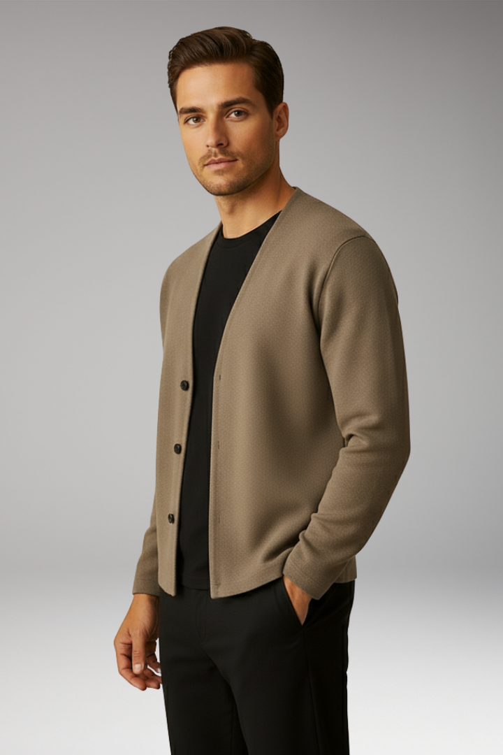 Men’s Knit Cardigan with Two-Button Front and Ribbed Surface