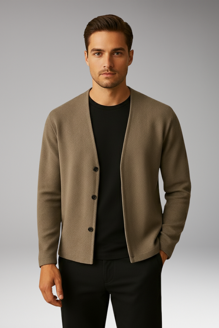 Men’s Knit Cardigan with Two-Button Front and Ribbed Surface