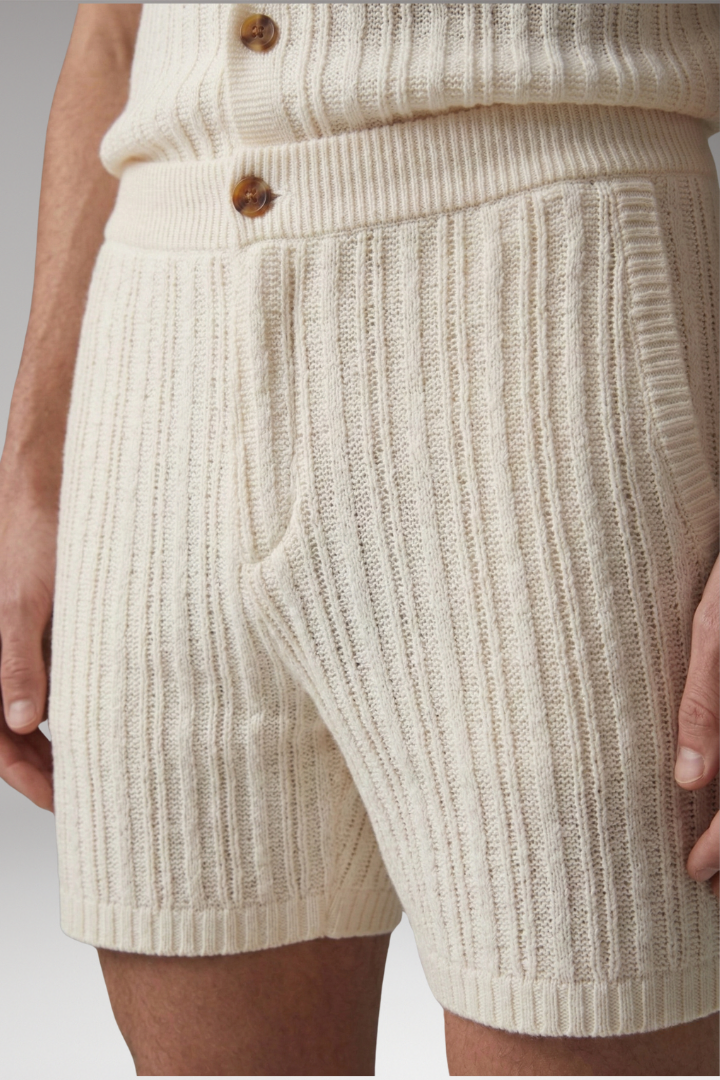 Men's Knit Set with Button-Up Top and Ribbed Surface Pattern