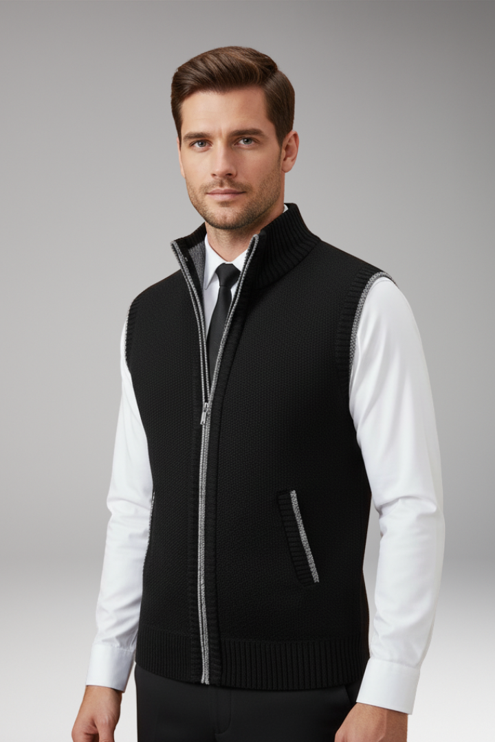 Men's Knit Vest for Adults with Turtleneck and Zipper