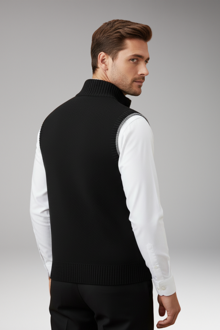 Men's Knit Vest for Adults with Turtleneck and Zipper