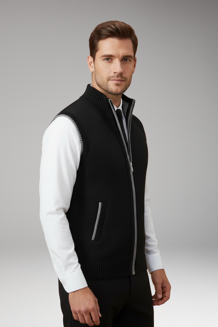 Men's Knit Vest for Adults with Turtleneck and Zipper