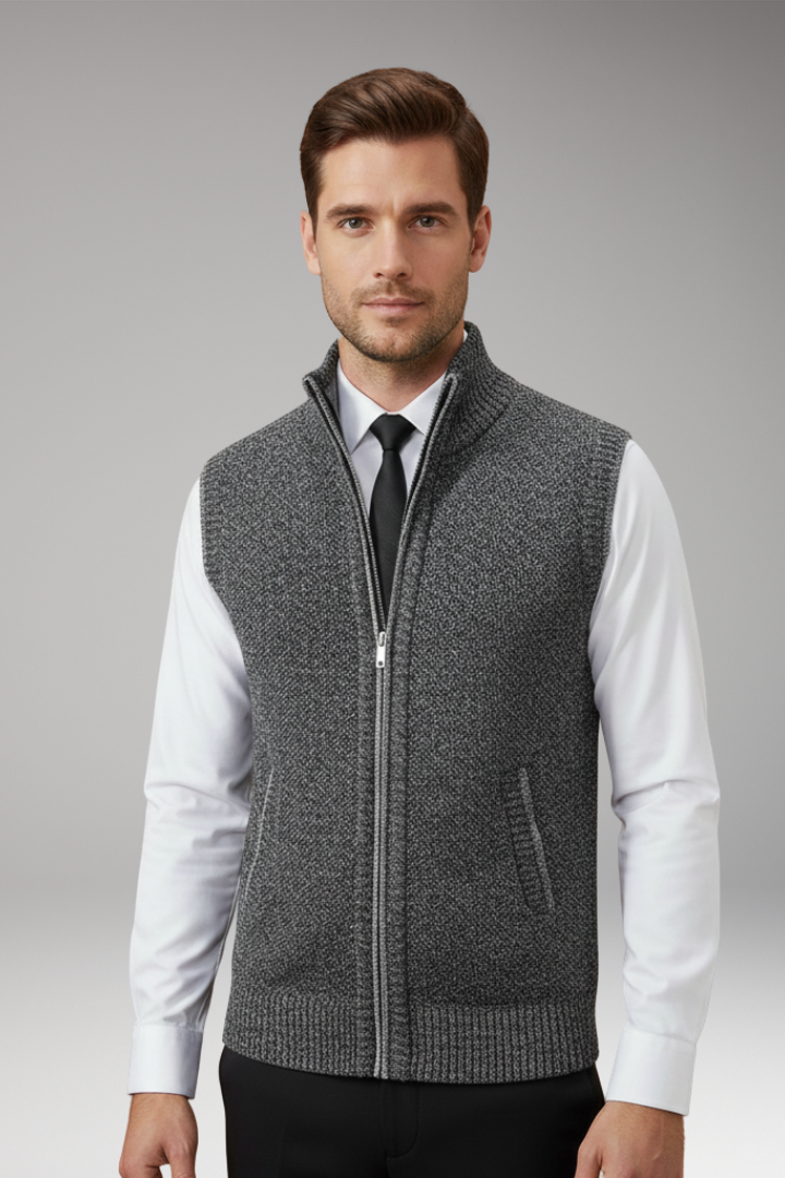 Men's Knit Vest for Adults with Turtleneck and Zipper