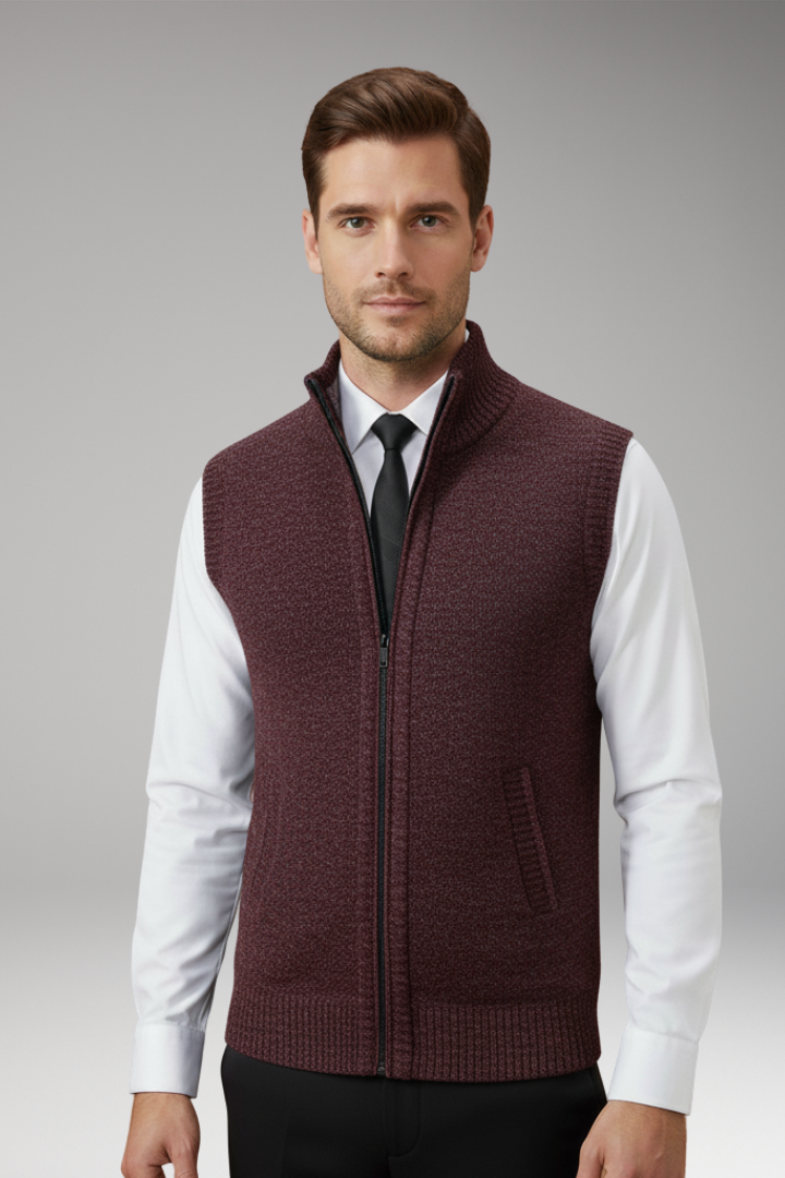 Men's Knit Vest for Adults with Turtleneck and Zipper