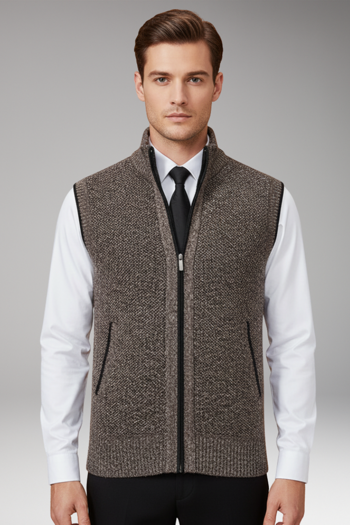 Men's Knit Vest for Adults with Turtleneck and Zipper
