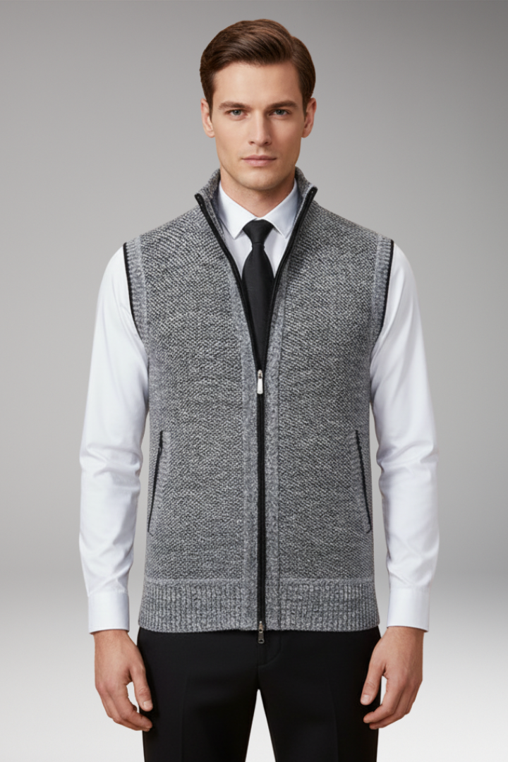 Men's Knit Vest for Adults with Turtleneck and Zipper