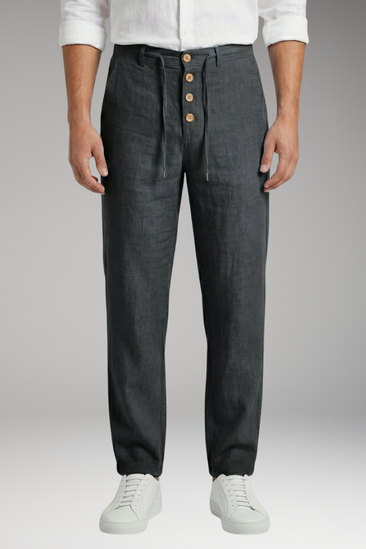 Men's Linen Blend Trousers with Pleated Front