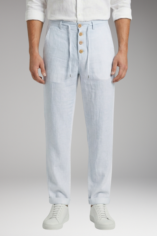 Men's Linen Blend Trousers with Pleated Front