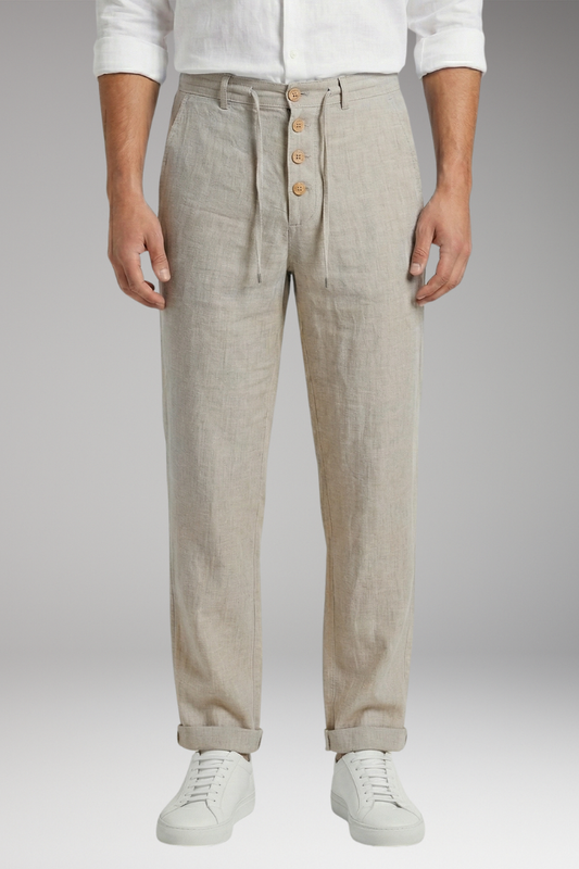 Men's Linen Blend Trousers with Pleated Front