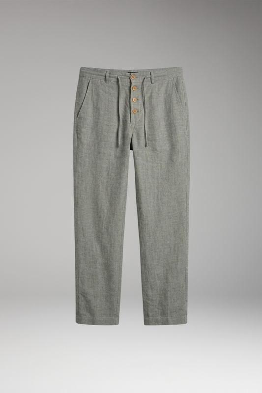 Men's Linen Blend Trousers with Pleated Front