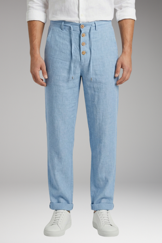 Men's Linen Blend Trousers with Pleated Front
