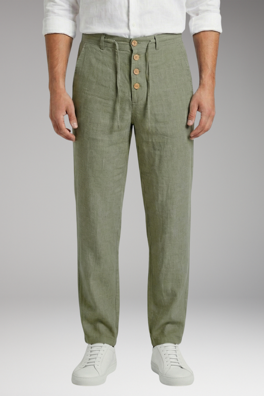 Men's Linen Blend Trousers with Pleated Front