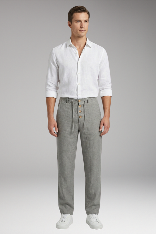 Men's Linen Blend Trousers with Pleated Front