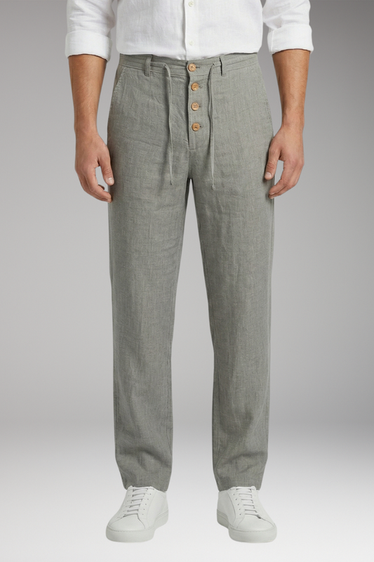 Men's Linen Blend Trousers with Pleated Front