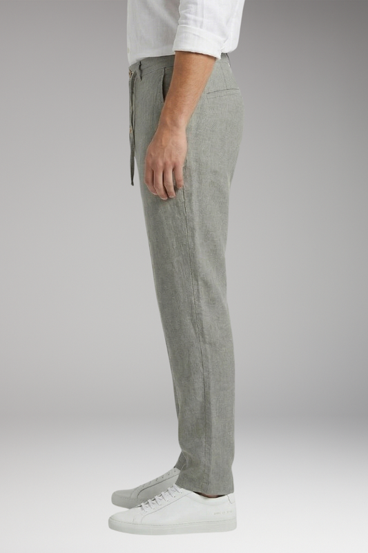 Men's Linen Blend Trousers with Pleated Front