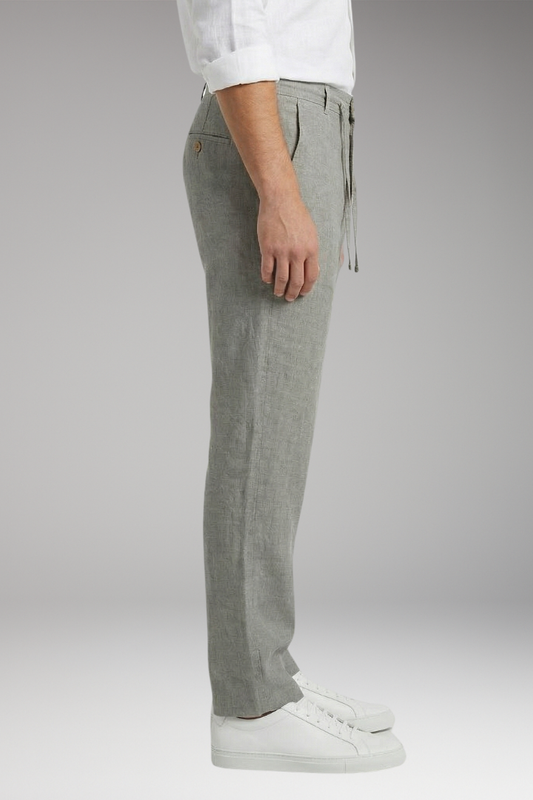 Men's Linen Blend Trousers with Pleated Front