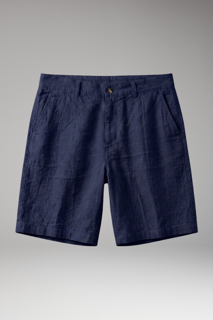 Men's Linen Shorts with Button and Zipper Fastening