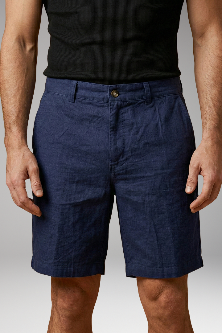 Men's Linen Shorts with Button and Zipper Fastening