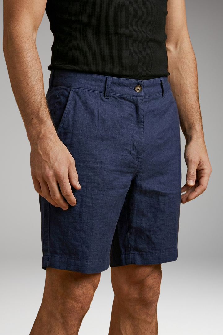 Men's Linen Shorts with Button and Zipper Fastening