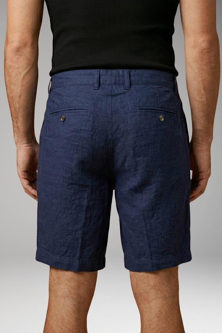 Men's Linen Shorts with Button and Zipper Fastening