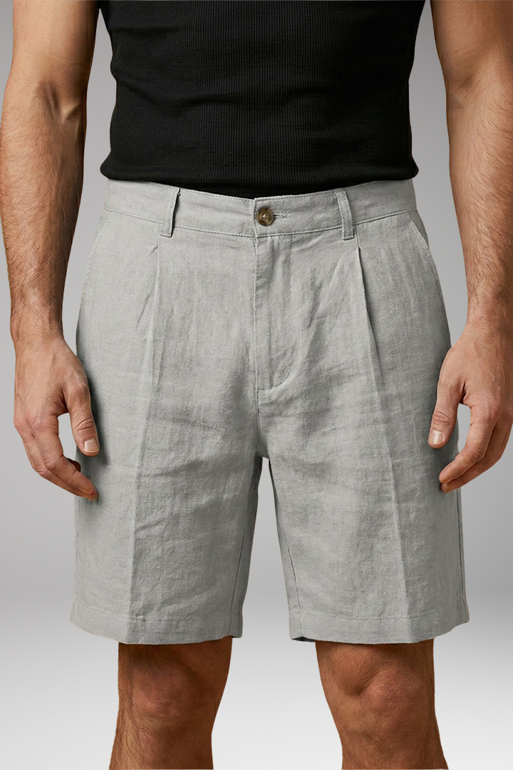 Men's Linen Shorts with Button and Zipper Fastening