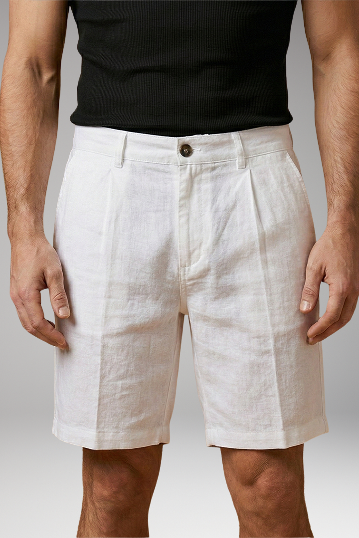 Men's Linen Shorts with Button and Zipper Fastening