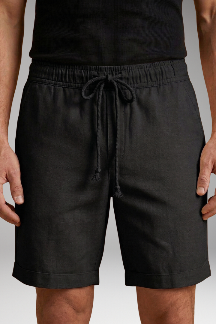 Men's Linen Shorts with Elastic Waistband and Side Pockets