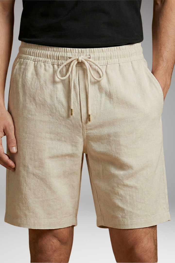 Men's Linen Shorts with Elastic Waistband and Side Pockets