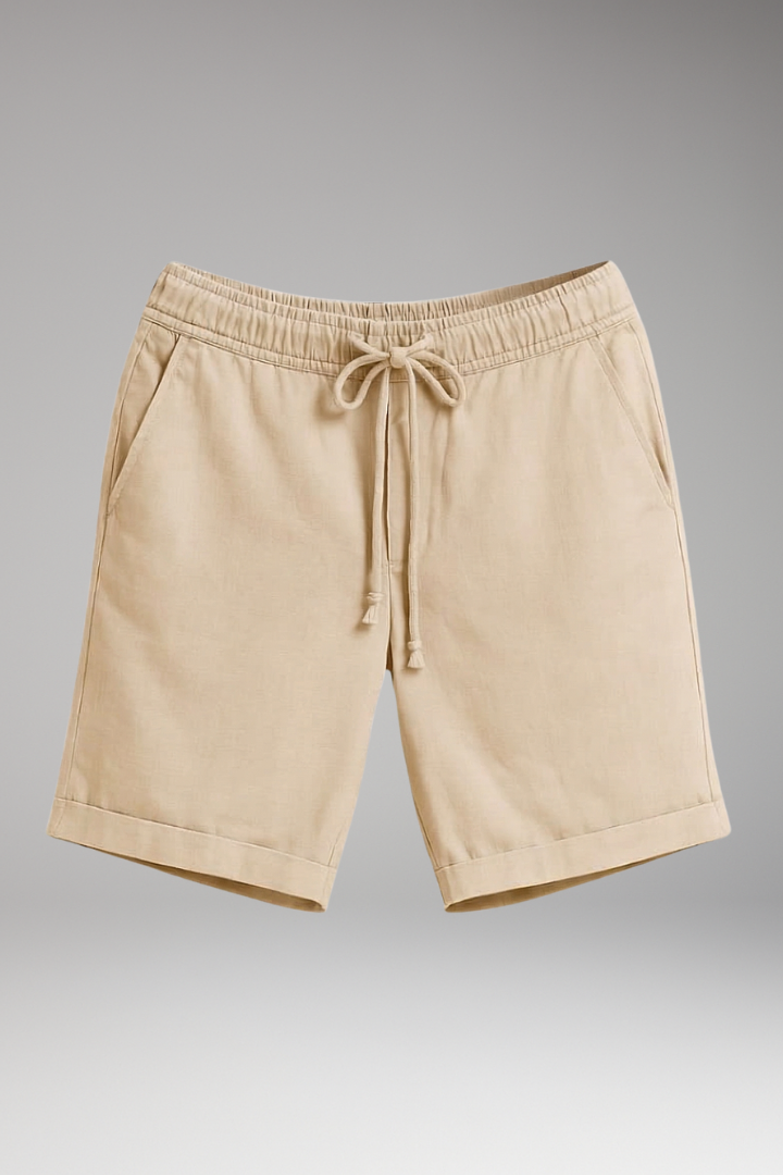Men's Linen Shorts with Elastic Waistband and Side Pockets