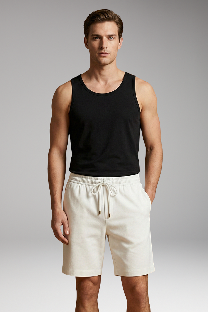 Men's Linen Shorts with Elastic Waistband and Side Pockets