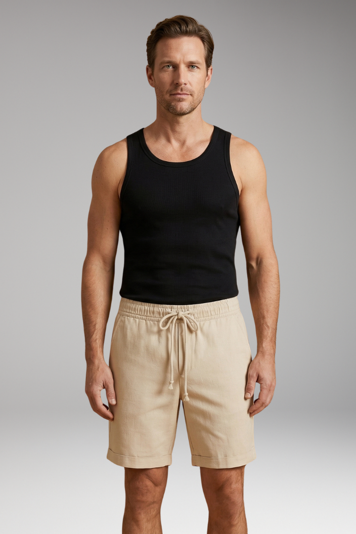 Men's Linen Shorts with Elastic Waistband and Side Pockets