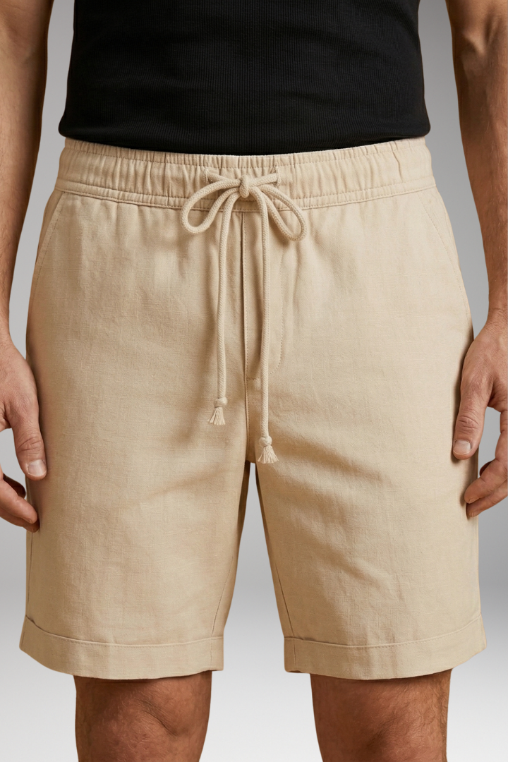 Men's Linen Shorts with Elastic Waistband and Side Pockets