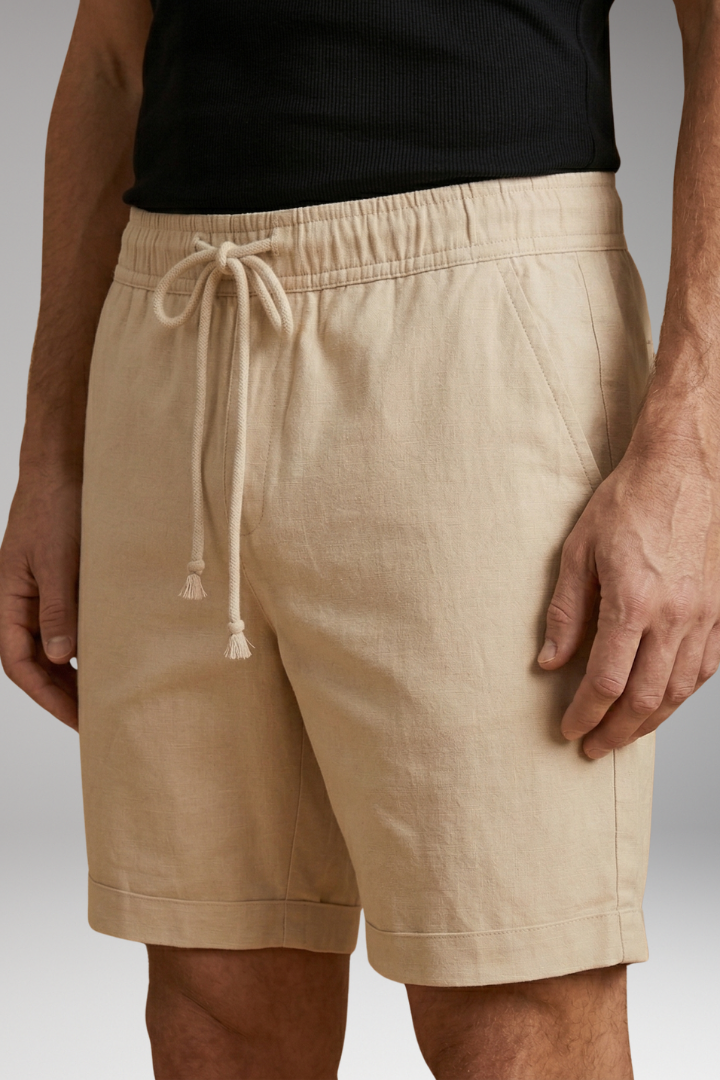 Men's Linen Shorts with Elastic Waistband and Side Pockets